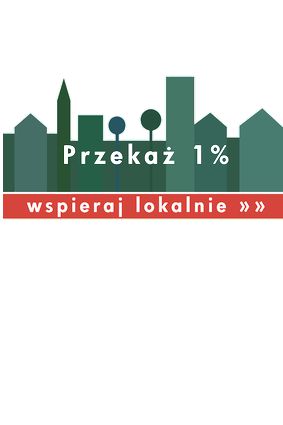 logo zielone budynki z napisem przekaż 1 % wspieraj lokalnie