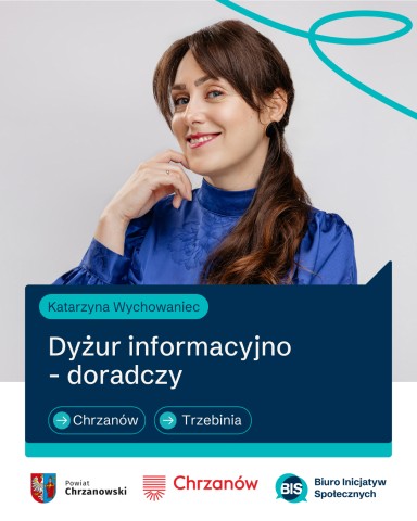 Zdjęcie kobiety. Poniżej zdjęcia pole tekstowe i logotypy. 