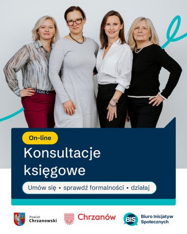 Zdjęcie czterech kobiet, poniżej pole tekstowe wraz z logotypami. 