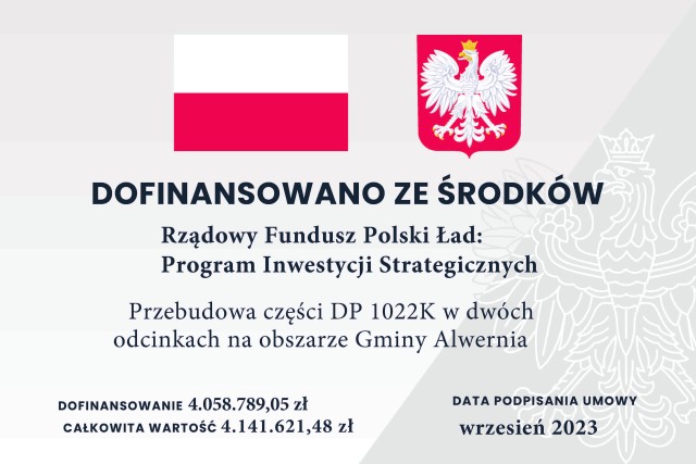 tablica informacyjna dofinansowanie na drogę dp 1022 z polskiego łądu na wzorze prezesa rady ministrów 